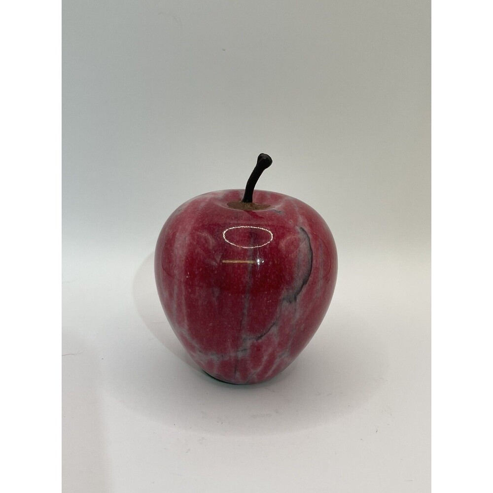 VINTAGE RED ALABASTER APPLE POLISHED STONE FRUIT DECORATIVE PAPERWEIGHT